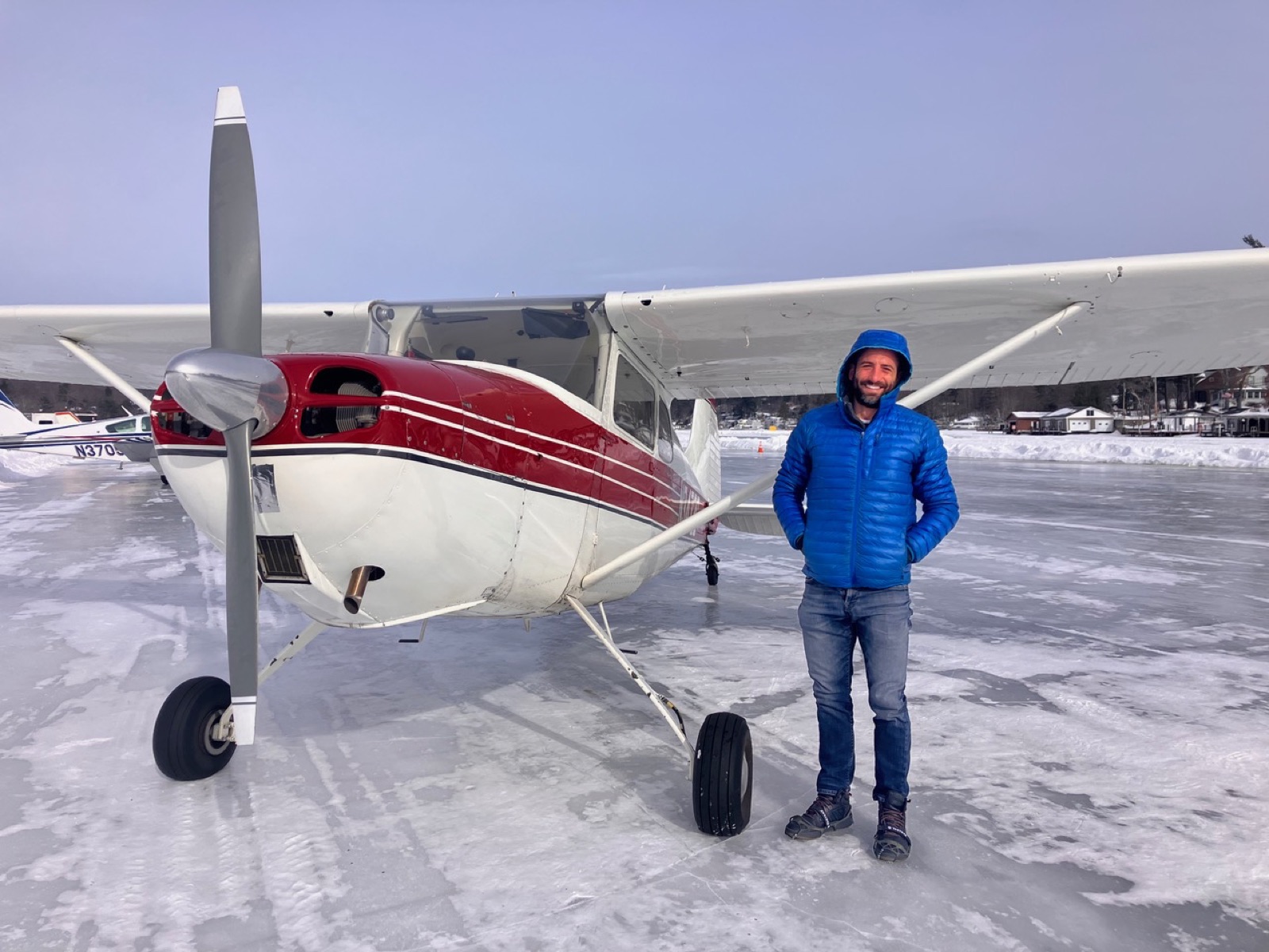 Steve with N3472C on the ice at Alton Bay