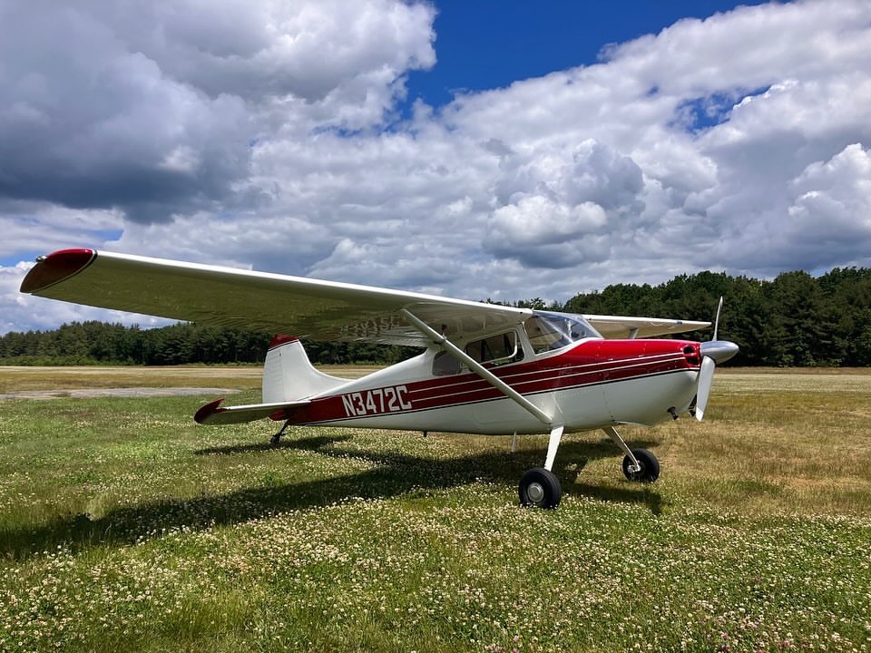 Boston area tailwheel training Cessna 170B conventional gear aircraft on grass field